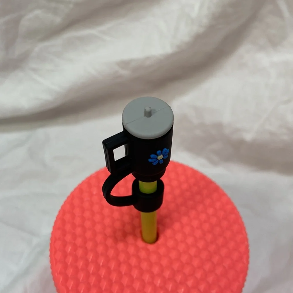 SHEIN 2 silicone straw cover cap for Stanley Cup. Pink & black straw toppers. - Picture 11 of 16
